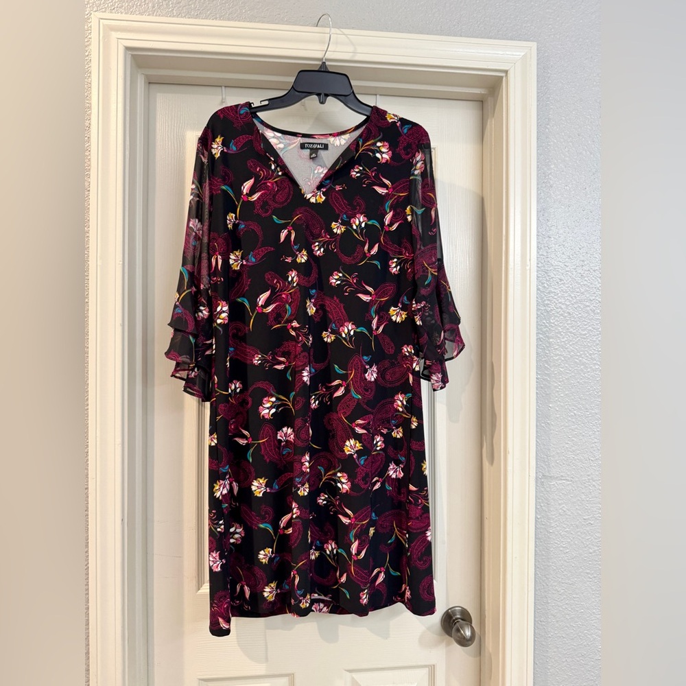 Roz & Ali Floral Black and Burgundy Dress